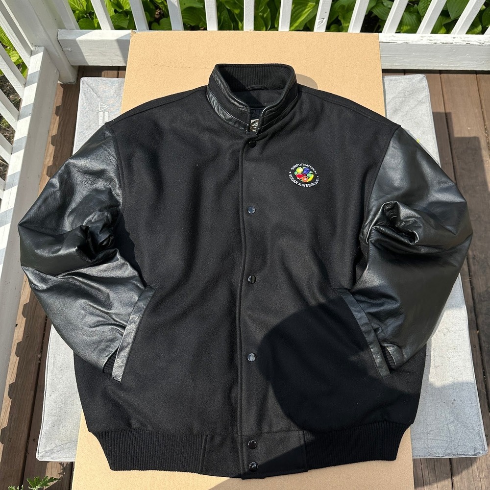 North End Mens Wool Leather Varsity Jacket Black XL Simply Natural Embroidered